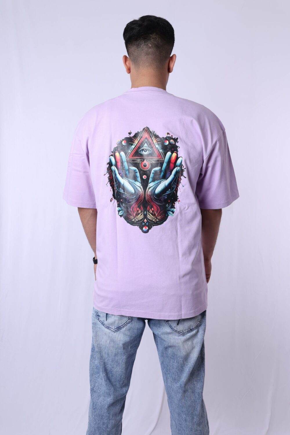 Light Purple T-Shirt with All-Seeing Eye and Hands Print | Boyfriend Collection | - Image 3