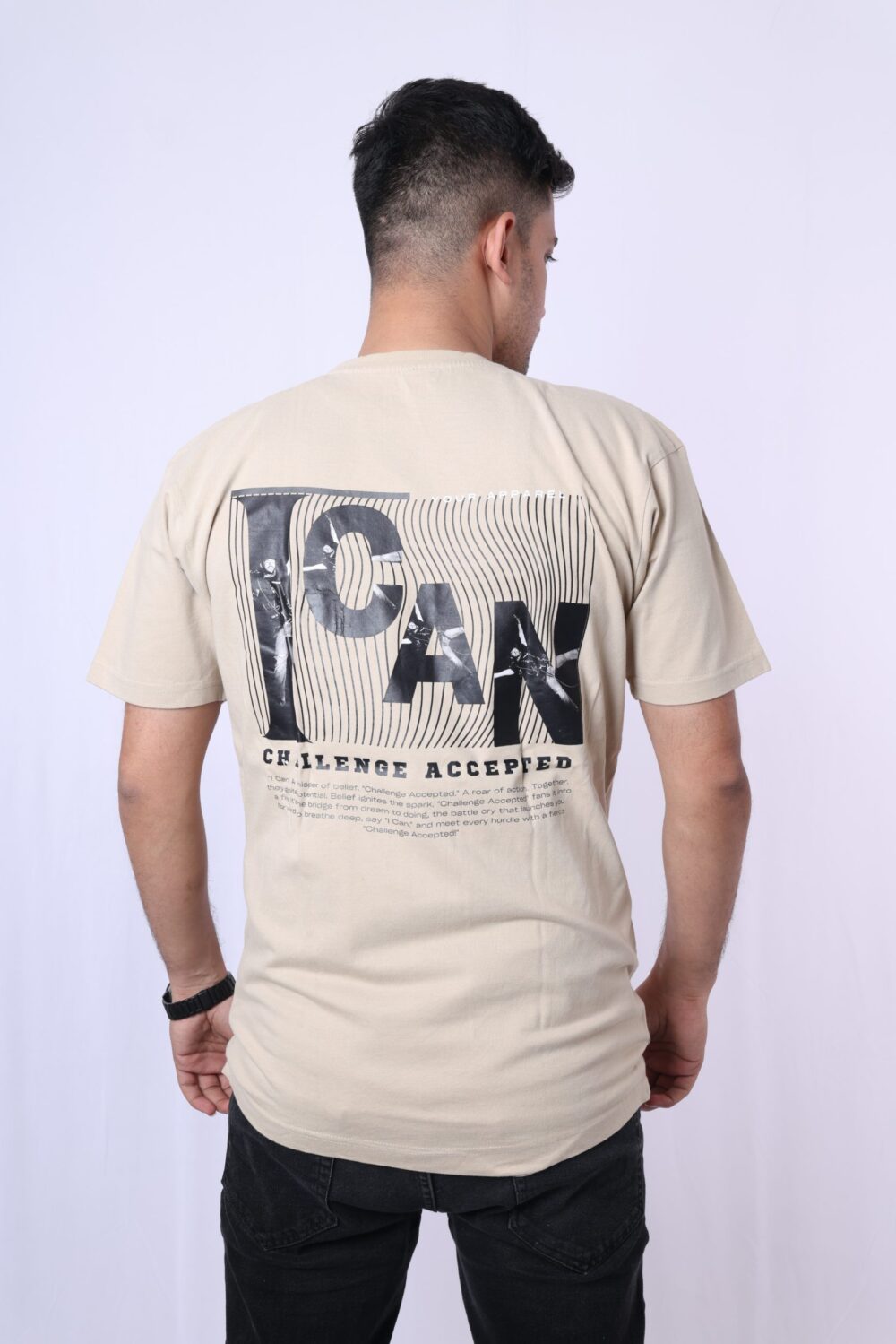 Swagster Club 'I Can Challenge Accepted' Cotton T-Shirt - Beige | Boyfriend Edition |