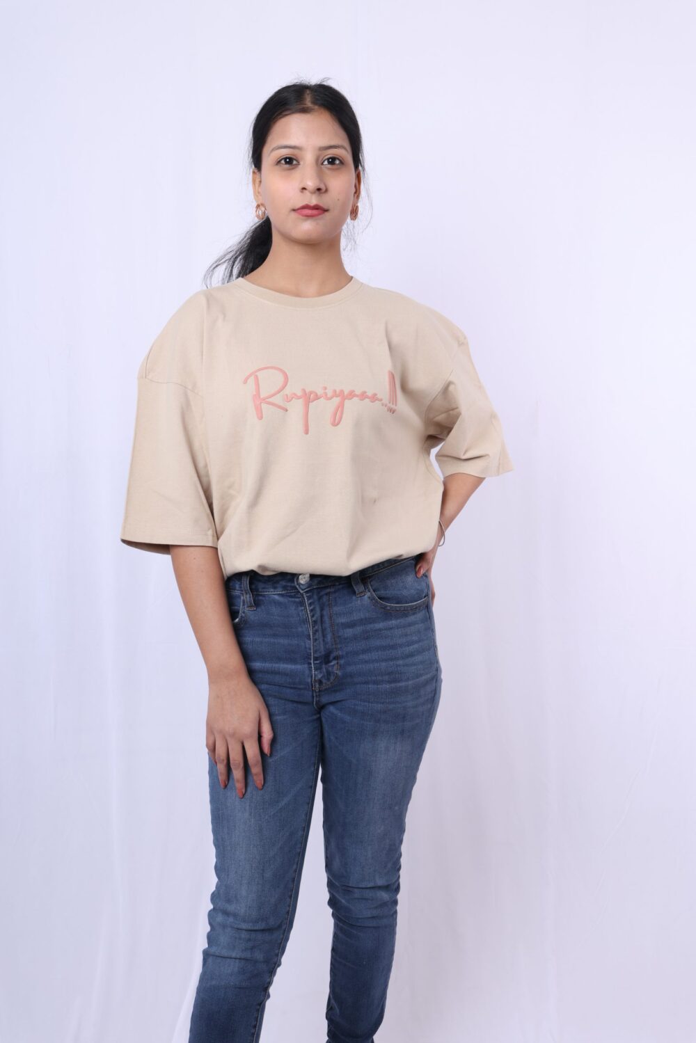Swagster Club 'I Can Challenge Accepted' Cotton T-Shirt - Beige | Boyfriend Edition | - Image 2